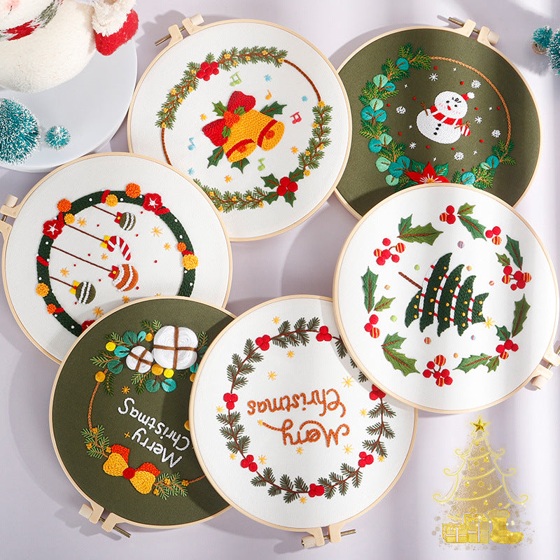 Christmas Wreath Embroidery Kits - 1Pcs