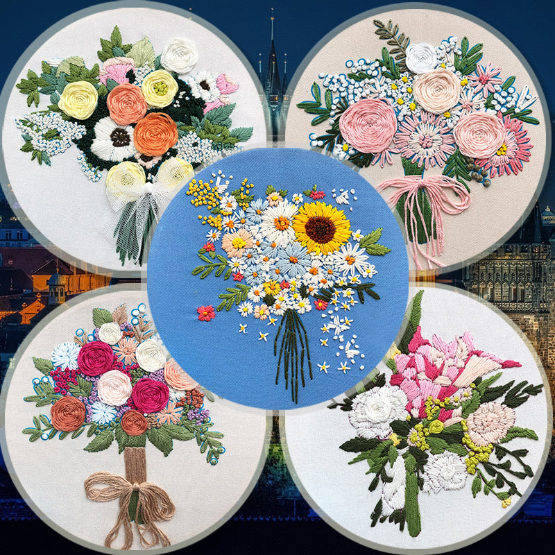 Floral Bouquet Embroidery Kit - 1Pcs