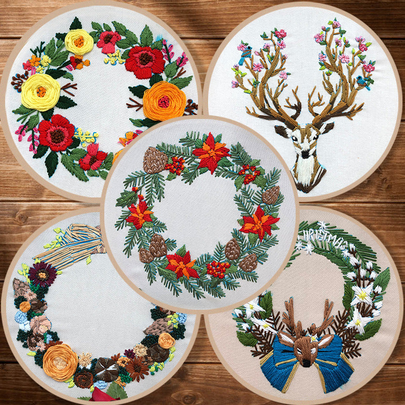 Elk Christmas Embroidery Craft Kits - 1Pcs