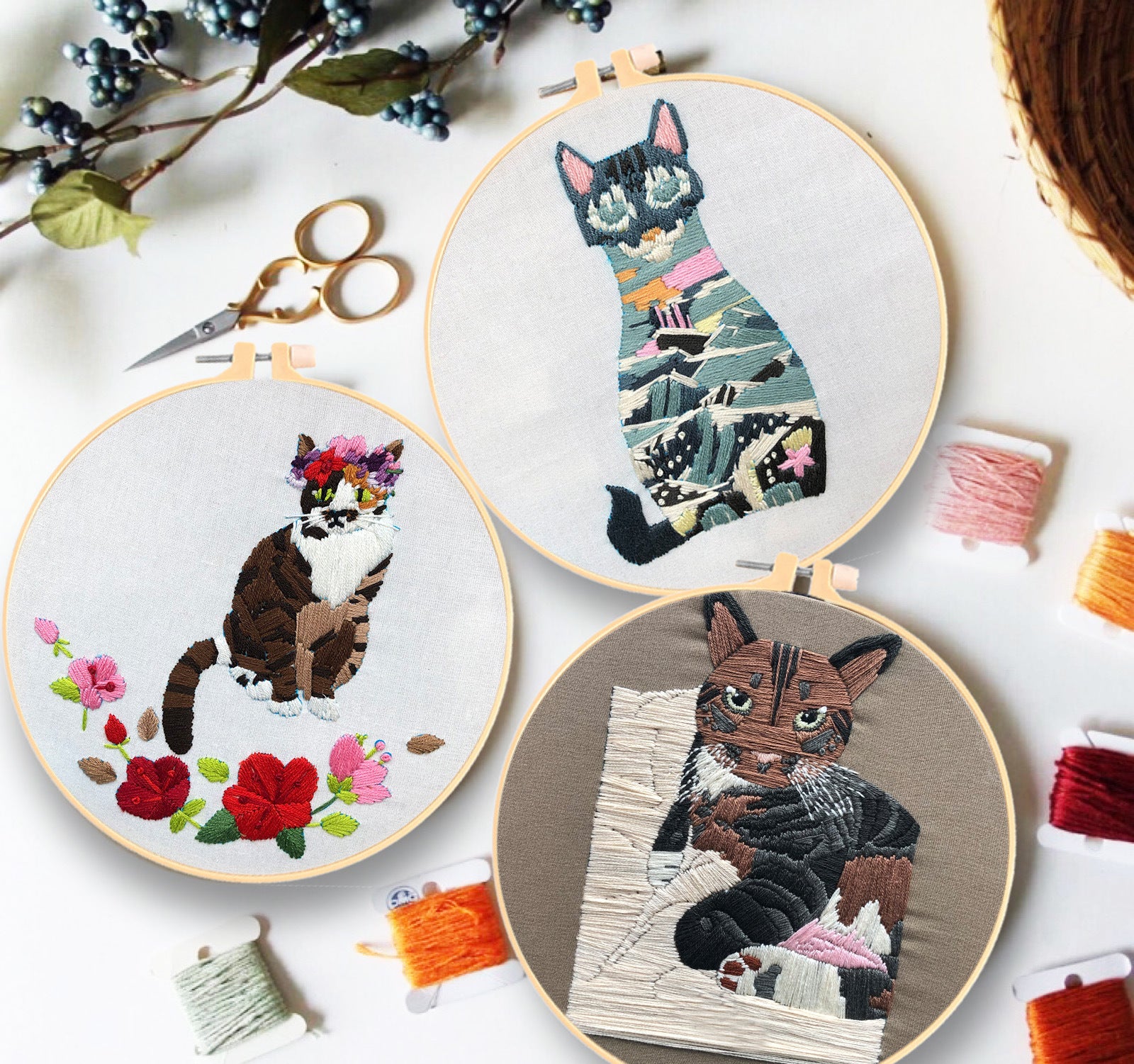 Cute Cats Embroidery Craft Kits - 1Pcs
