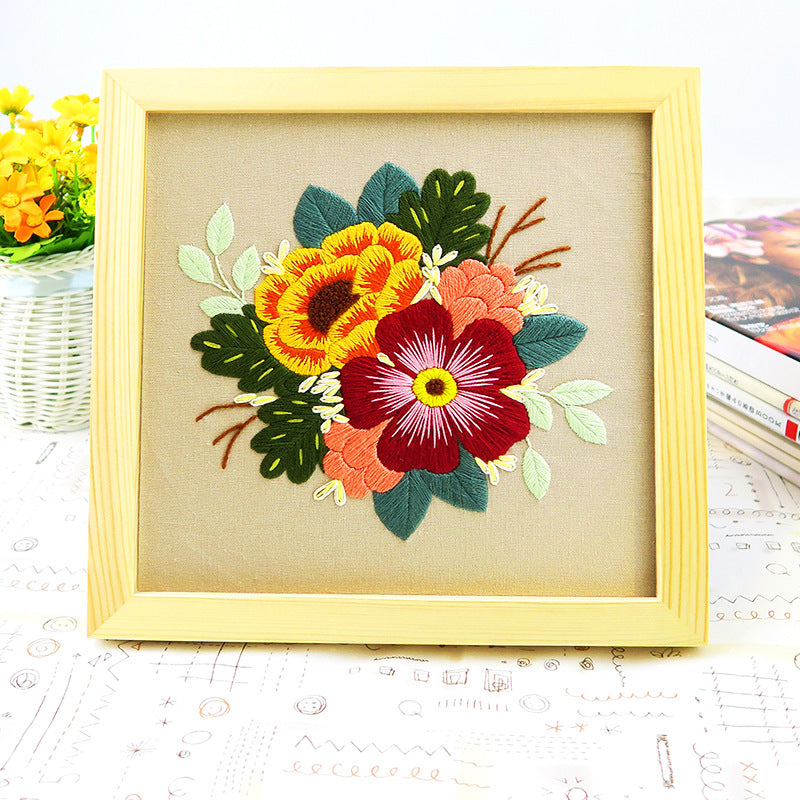 Floral Embroidery Craft Kits - 1Pcs