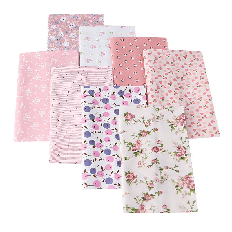 Pink Floral Patchwork Fabrics - 8Pcs