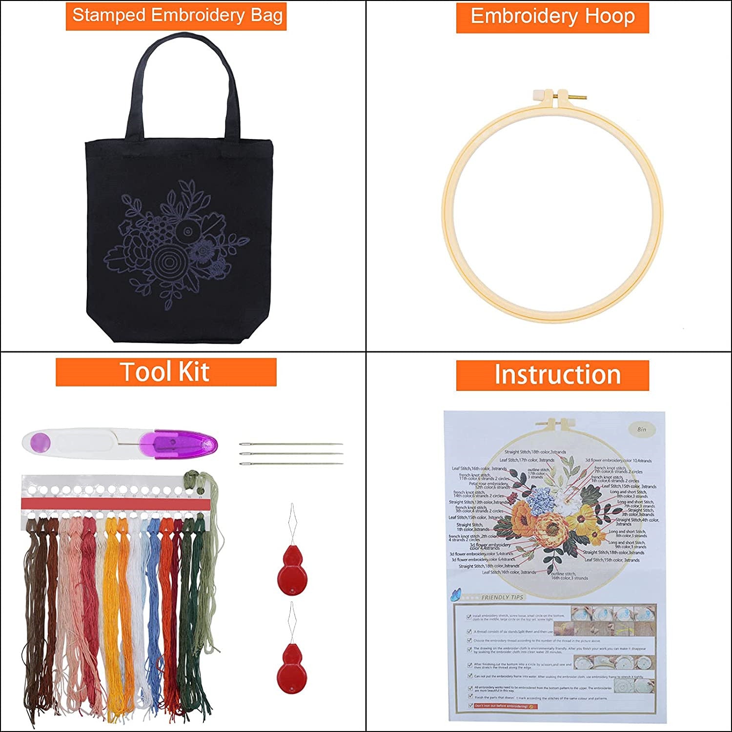 Canvas Tote Bag Embroidery Kit - 1Pcs