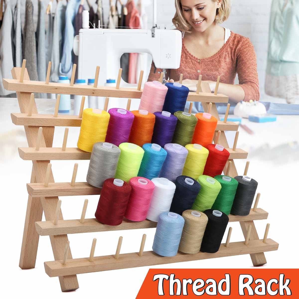 60-Reel Folding Wooden Thread