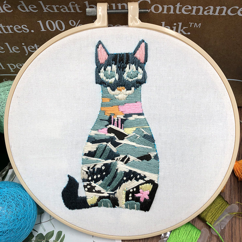 Cute Cats Embroidery Craft Kits - 1Pcs