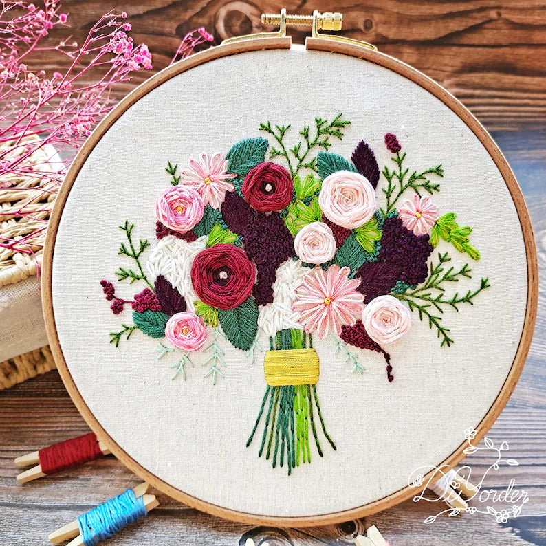 Bouquet Flower Embroidery Kits - 1Pcs